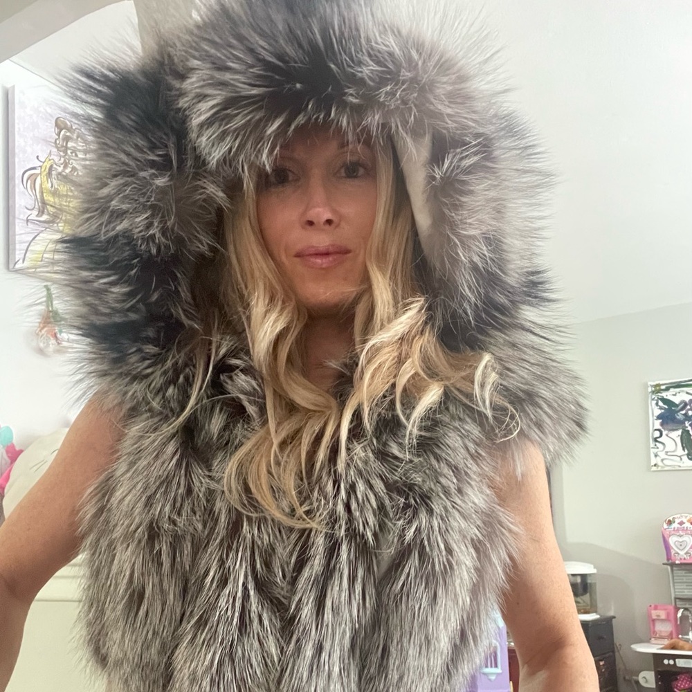 Giorgio Rotti Fox fur % 100 AUTHENTIC sleveless leather jacket EU sz 40